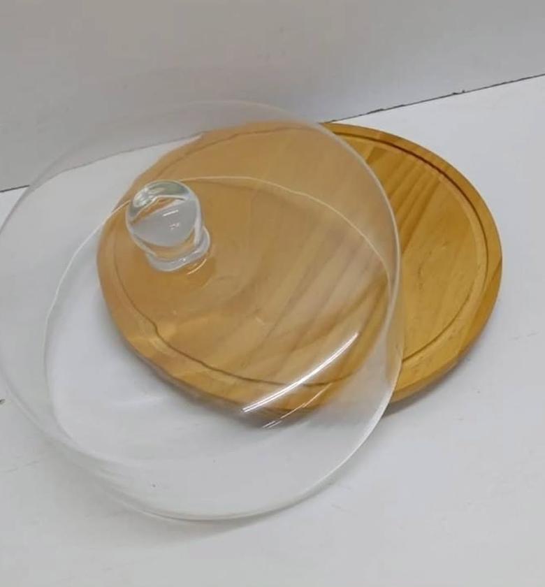 Dome-Shaped Borosilicate Glass Cake Cover with Bamboo Base image