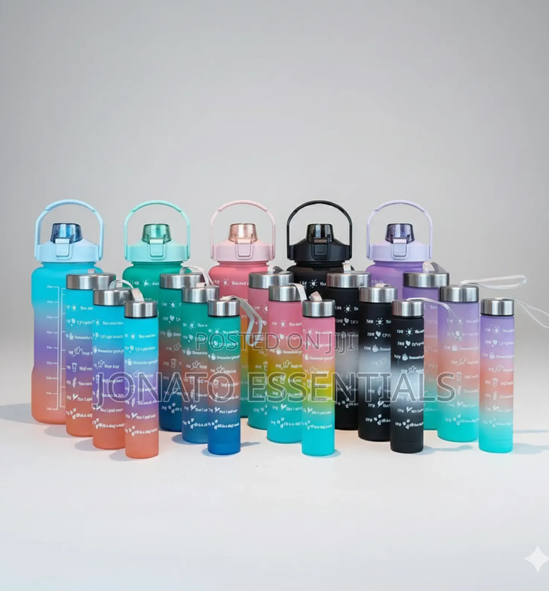 4 Piece Gradient Motivational Water Bottles With Time Markers image