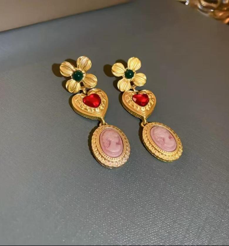 Vintage Charm Floral Cameo Drop Earrings image