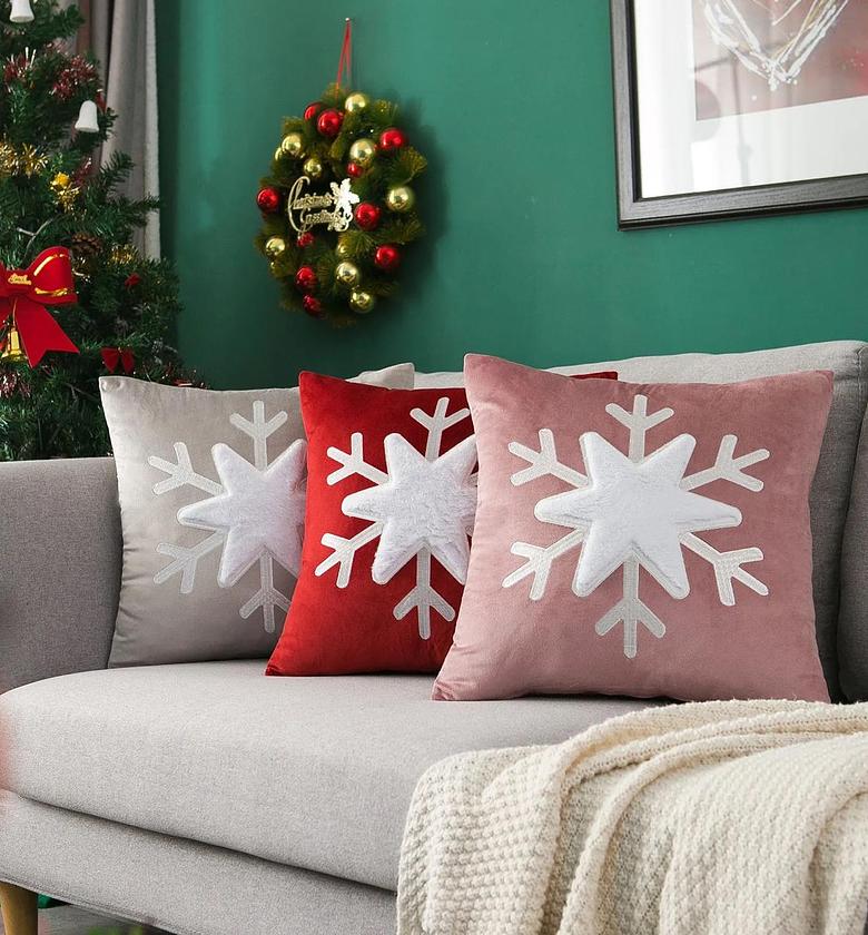 Velvet Frost Snowflake Decorative Cushion Cover image
