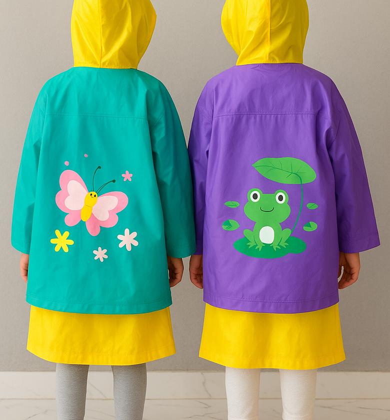 Kids Colourful Waterproof Raincoat With Hood and Prints image