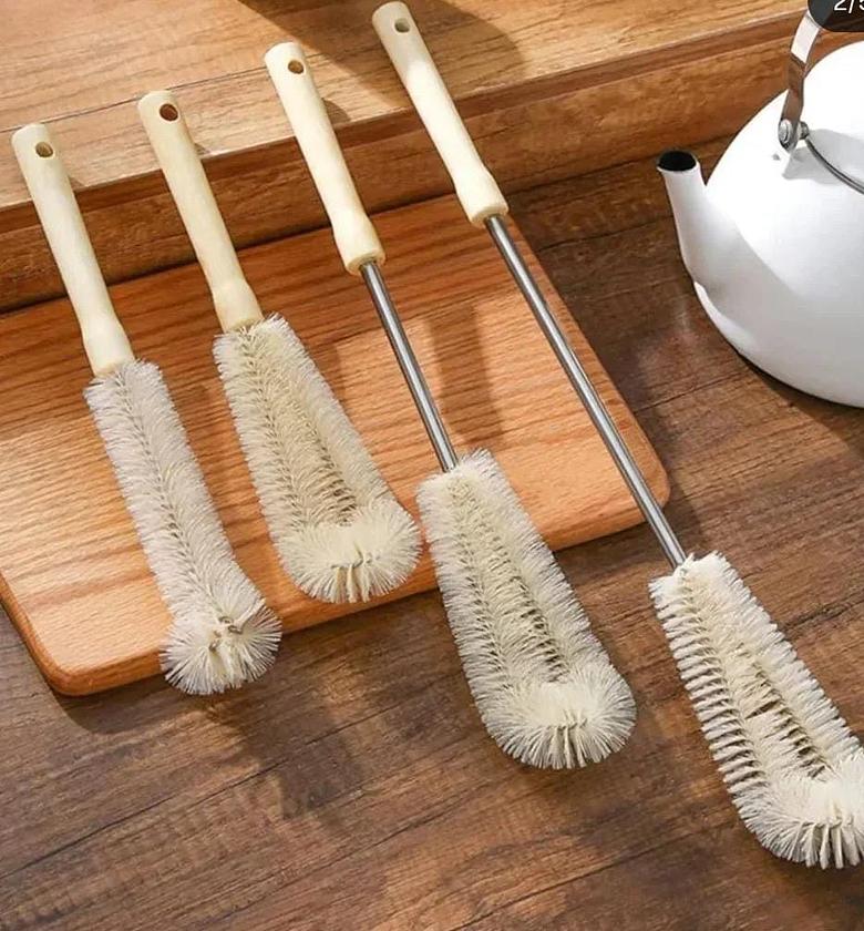4 pcs Long Wooden handle bottle cleaning brushes image