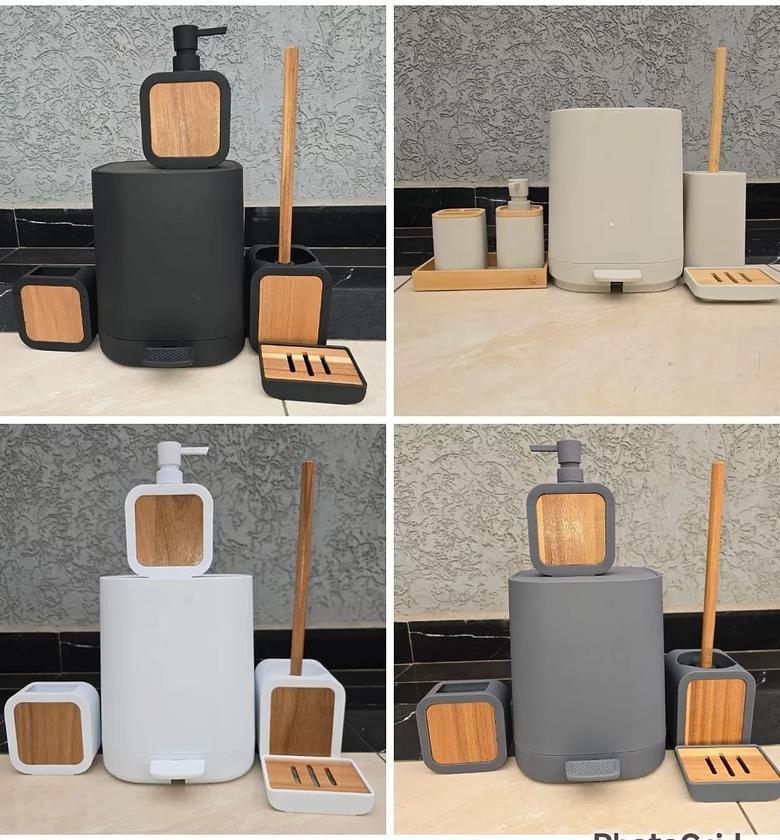 Plain 6pcs Bathroom Accessories set with Pedal. image