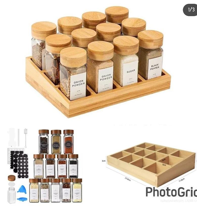Spice jars set with bamboo stand. image