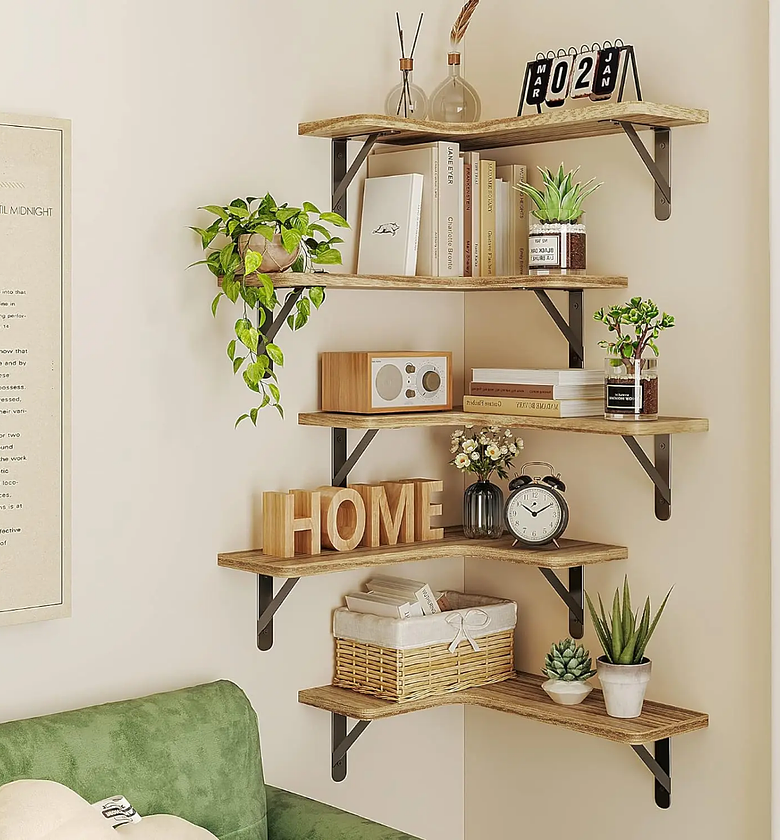 5-Piece Wooden Corner Floating Shelf Set – Wall Mounted image