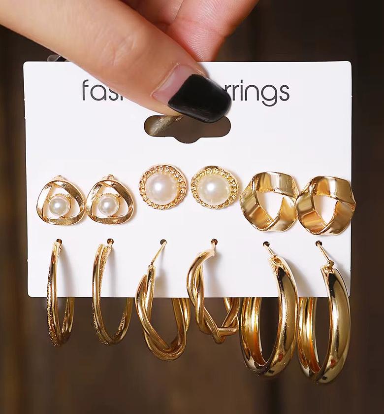 The Multi-Texture Gold-Tone Hoop & Stud Earring Collection image