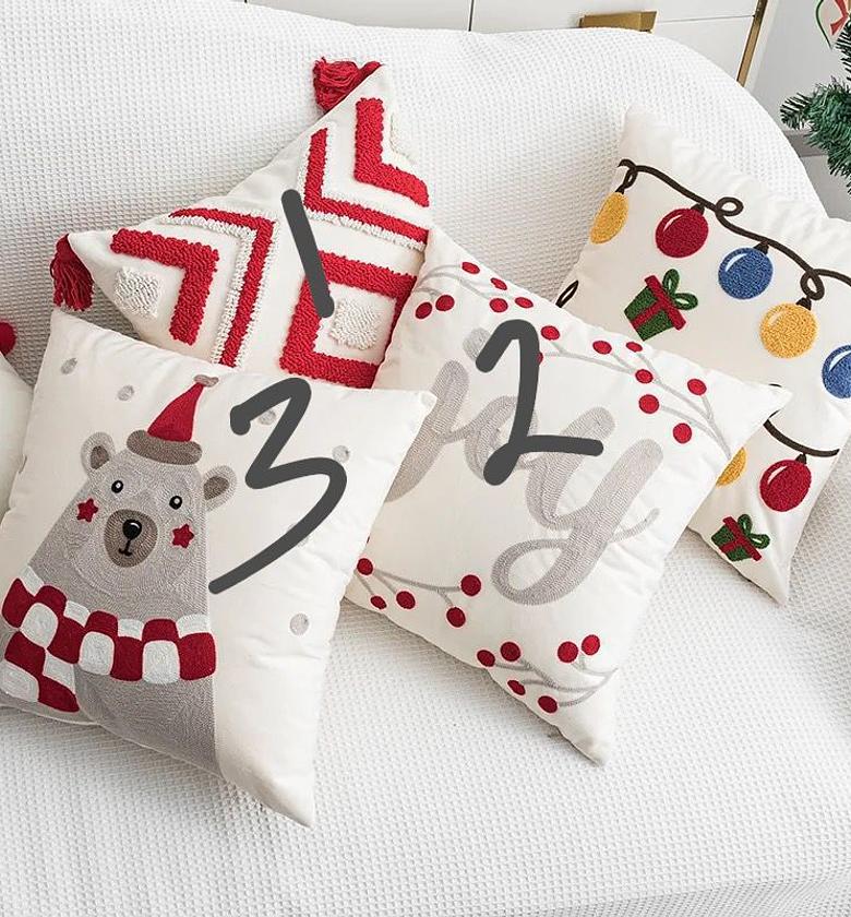 Whimsical Cheer Embroidered Holiday Cushion Cover Set image