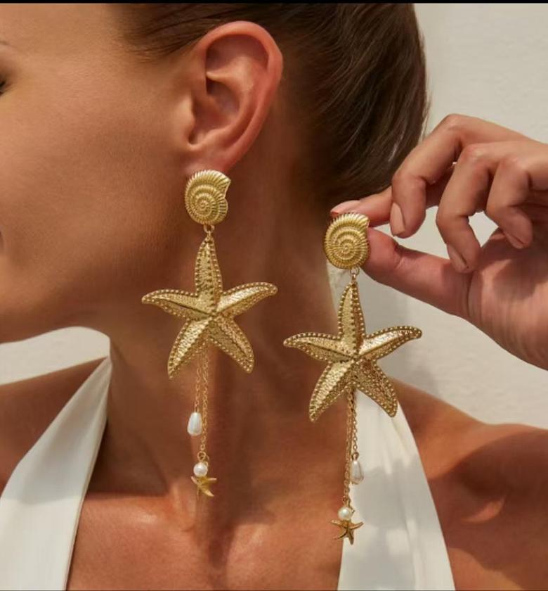  Grand Coastal Starfish & Pearl Drop Earrings image