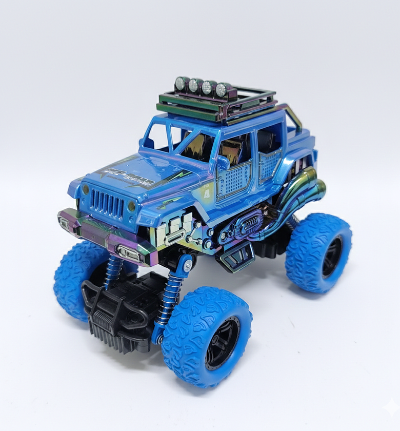 4WD Friction Powered Monster Truck Jeep - Rugged Alloy Body Push & Go Crawler - No Batteries Needed - Blue Off-Road Tires image