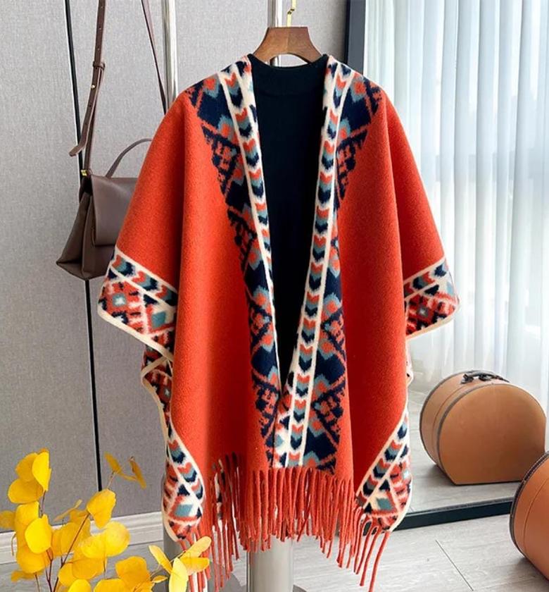 Cashmere Poncho - ORANGE  image