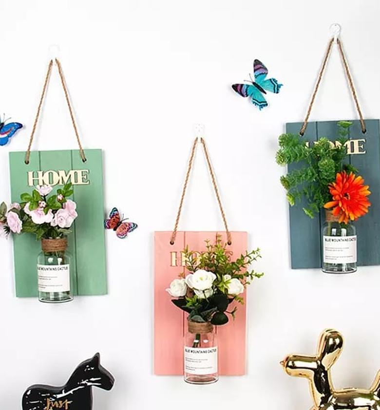 Hanging Flower Vase With Wooden Board image