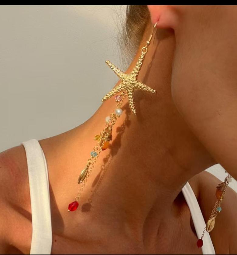 Radiant Starfish & Beaded Cascade Drop Earrings image