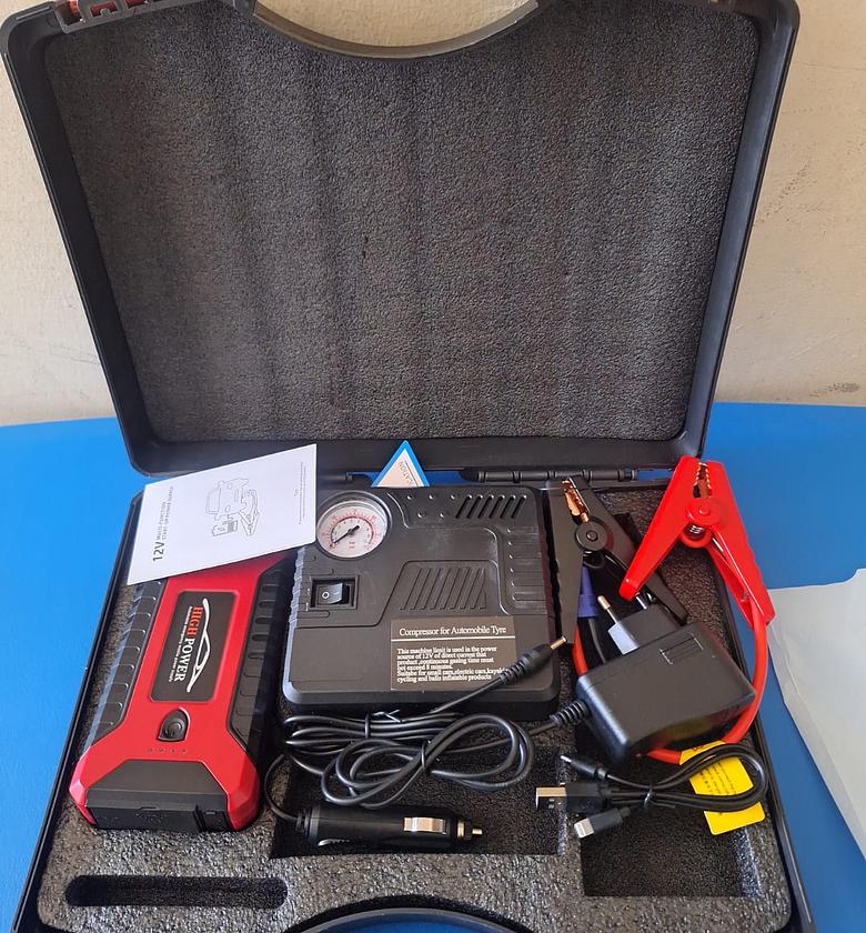 Car Jump Starter. Car jump starter Kit And air Compressor also act as a power bank for charging electronic devices. image
