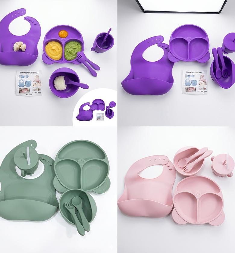 6-Piece Silicone Baby Feeding Set with Suction Plate, Training Cup, & Bib - BPA Free Weaning Kit for Infants & Toddlers image