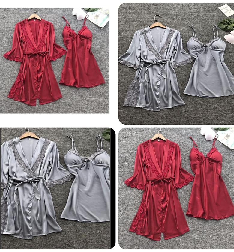  Pajama set Satin Lace robe lingerie  image