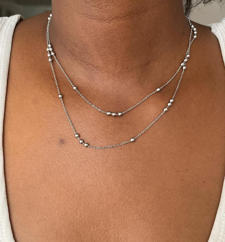 Dainty Dual-Layer Beaded Chain Necklace image