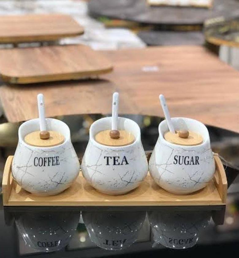  3pcs Nordic canisters set with Bamboo tray image