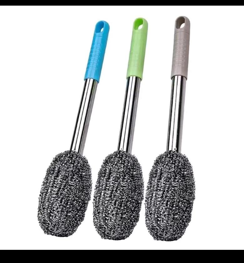 New Portable Steel Wool Cleaning Brush with Long Stainless Steel Handle image