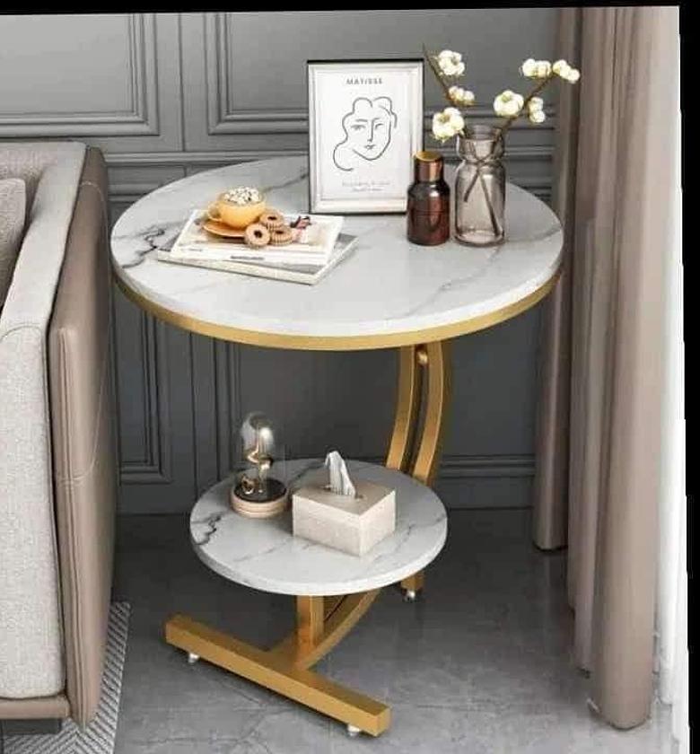 Console bedside cabinet Double layer  mdf marble Effect coffees table   image