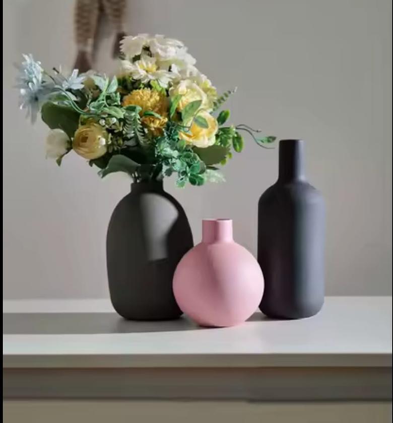 3-Piece Muted Color Ceramic Decorative Vase Set  image