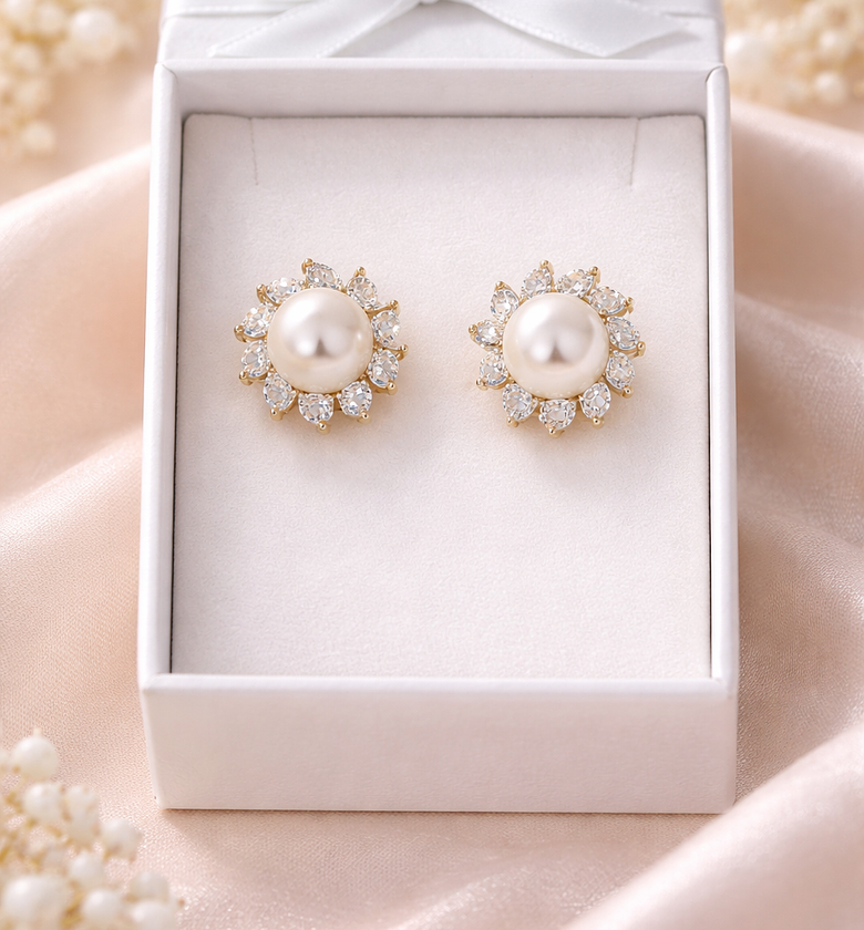 pearl flower stud earring image
