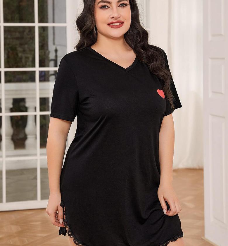 Plus Size Women's Nightgown Lace Hem Sleepwear  image