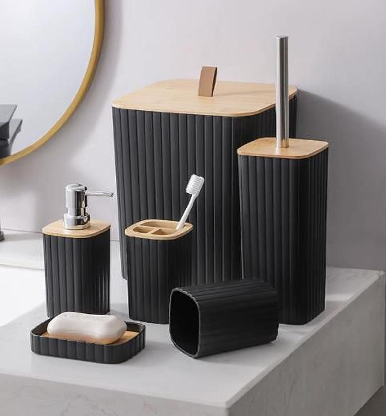 6 in luxury bathroom accessories set with bamboo lid image