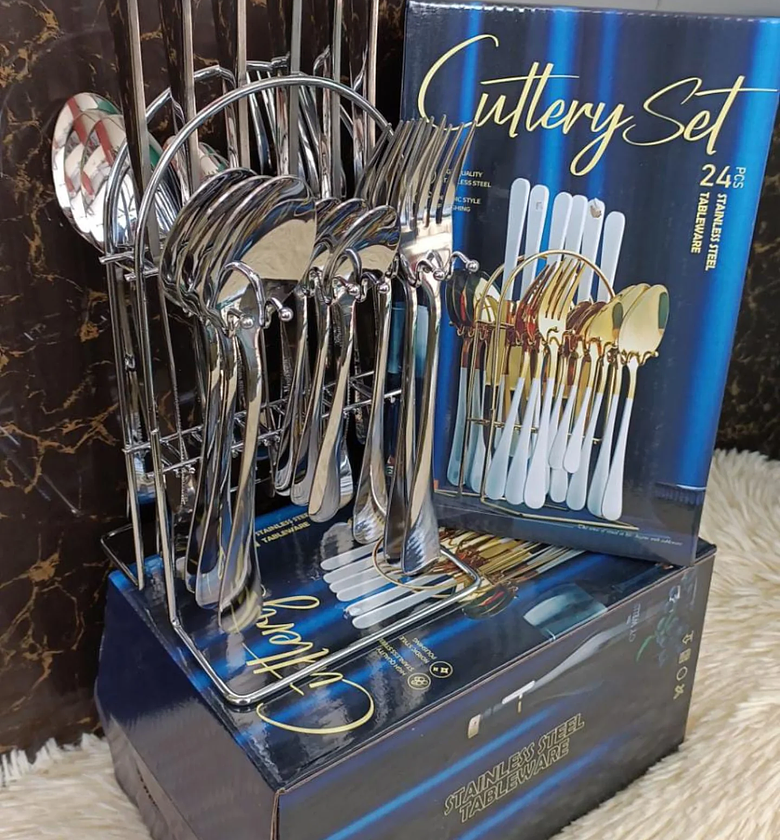 24-Piece Stainless Steel Tableware Cutlery Set with Storage Rack image