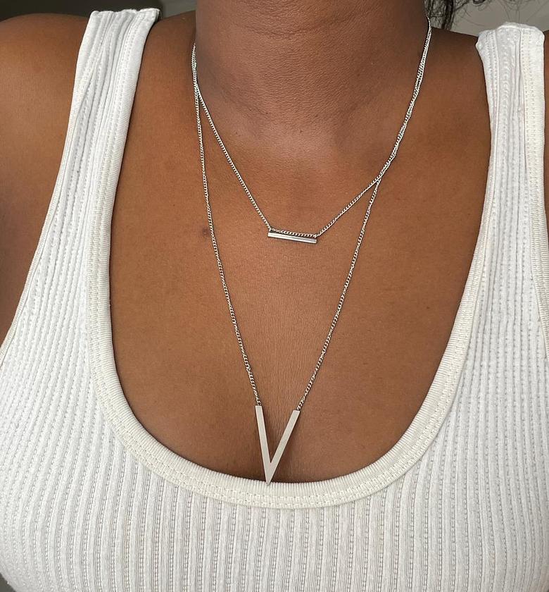 Minimalist Geometric Silver Layered Necklace image