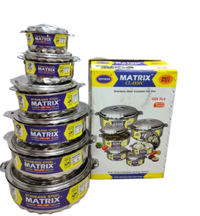 HOTPOTS. Matrix 6pcs Hotpot Kitchen Hot Pot Serving Dishes Stainless Steel Hotpots Serveware Set Keep Food Hot Or Cold (1000, 1500, 3500, 5000, 7500 And 10000ml) image