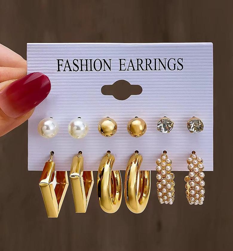 The Geometric & Pearl Gold-Tone Earring Collection image