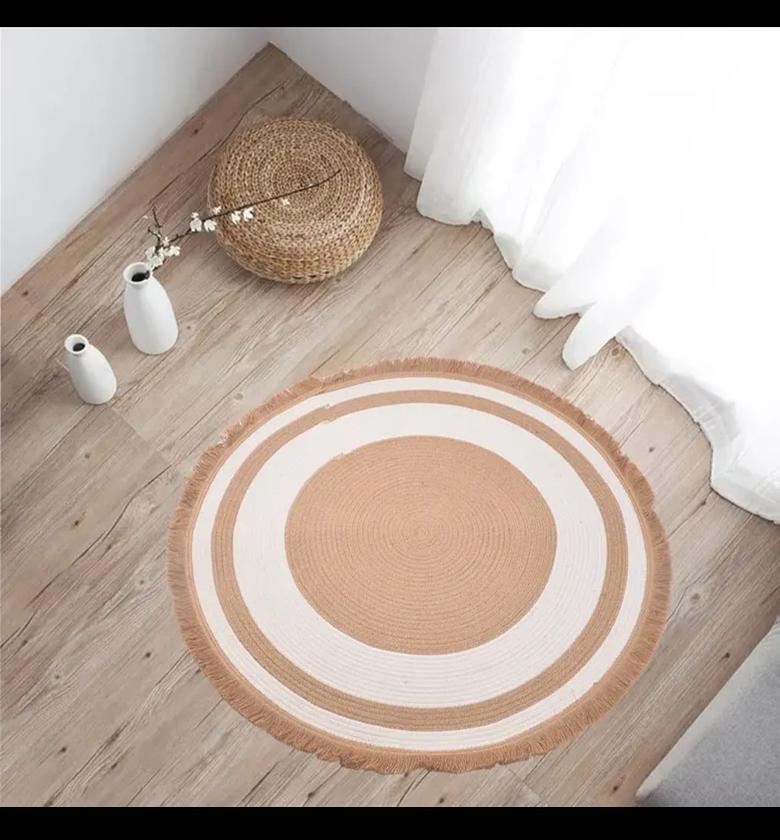 120cm Round Woven Boho Floor Mat – Nordic Aesthetic Carpet Rug image