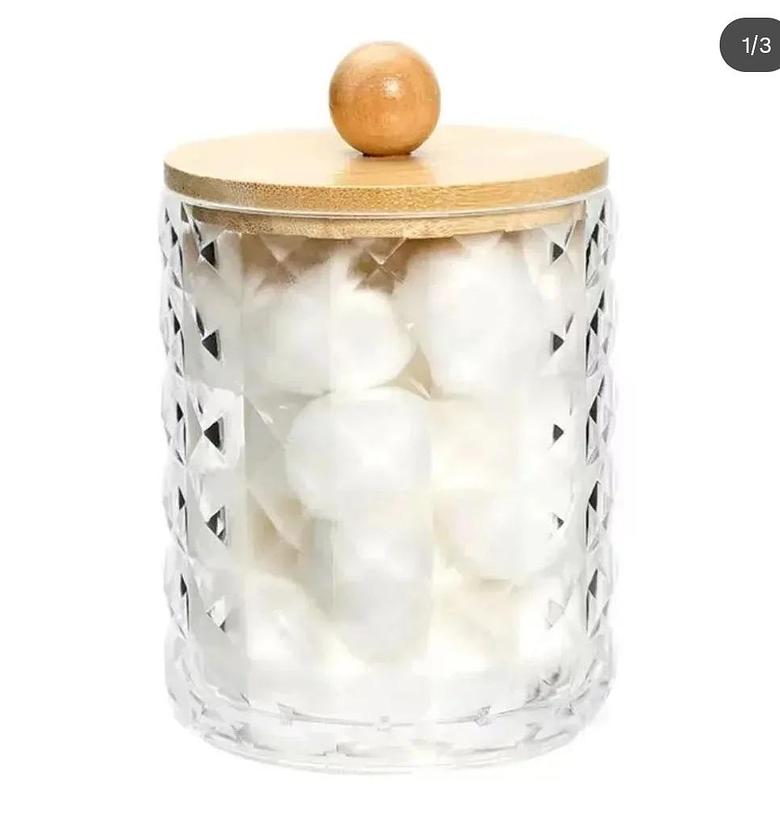 Diamond shape acrylic earbud/swab holder with bamboo lid image