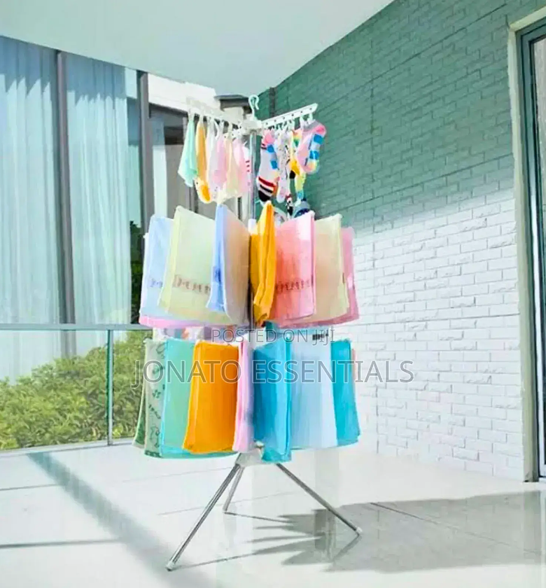 Revolving Clothes Drying Rack With Multiple Tiers and Clips image