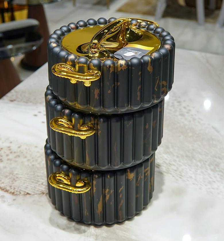 3-Piece Oval Luxurious Forever Gold Marble Insulated Hotpots image