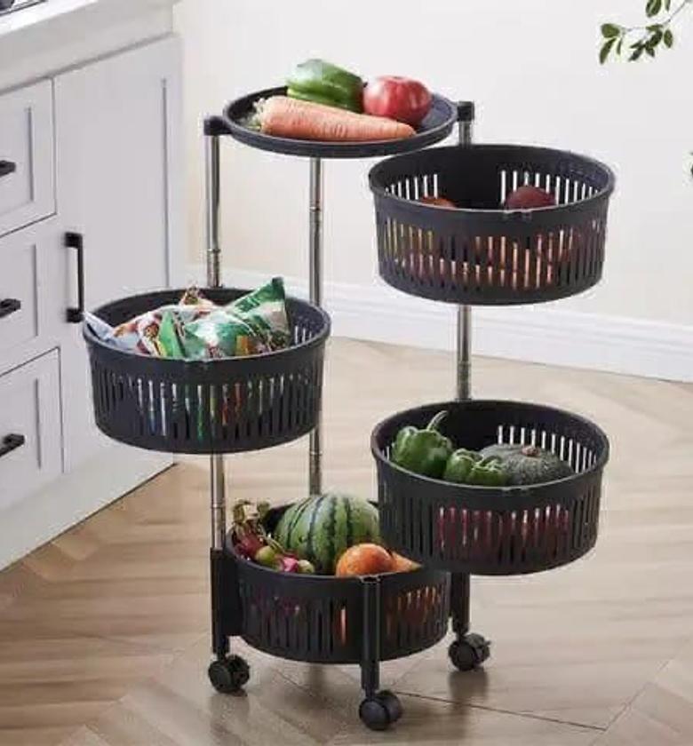 4-Tier Rotating Kitchen Storage Cart With Wheels image