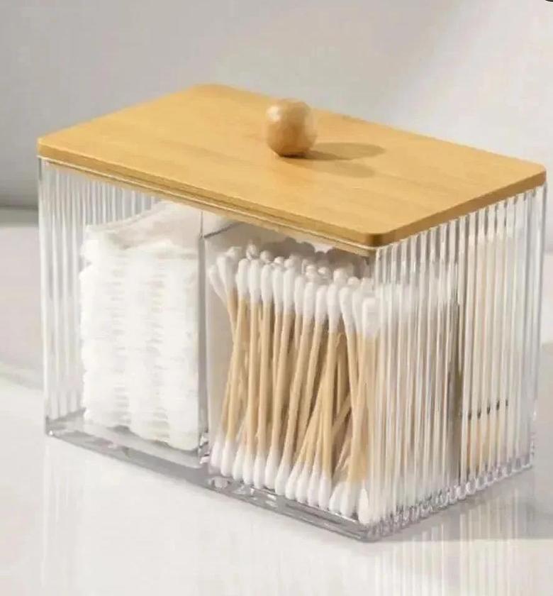 Partitioned Acrylic Earbuds organizer With Bamboo cover image
