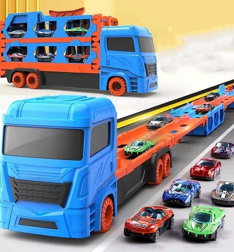 160 cm long container truck with 6 die cast small cars  image