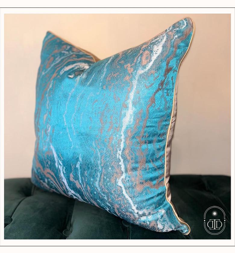 Luxe jacquard cushion cover (blue and beige contour) image