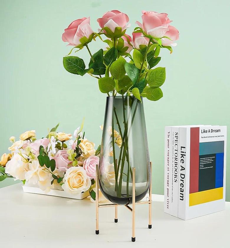 Modern creative dark  glass vase with a gold stand  image