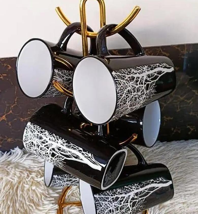 TEACUPS. High Quality Stylish Affordable 6 PCS Black Ceramic Classy Tree Mugs image