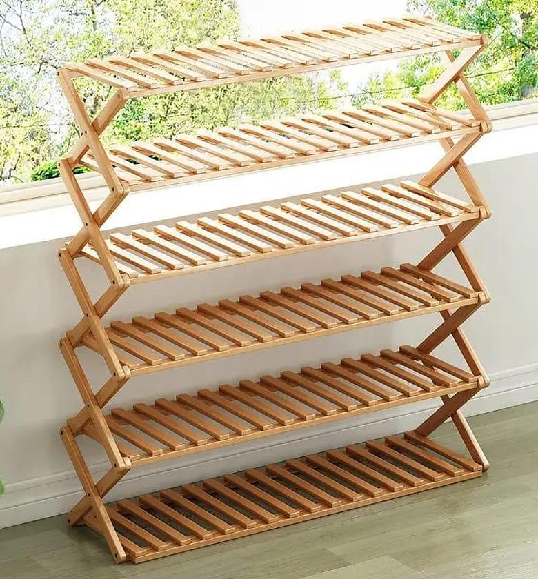 SHOE RACK. 6 Layers multifunctional foldable Bamboo shoe rack  image