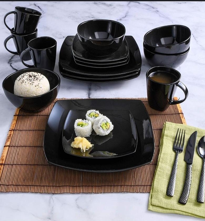  Black High quality square  24pcs set ceramic Dinner sets   A set consist of:  6pcs  Dinner mugs,  6pcs Dinner side plates, 6pcs  dinner bowls 6pcs dinner plates image