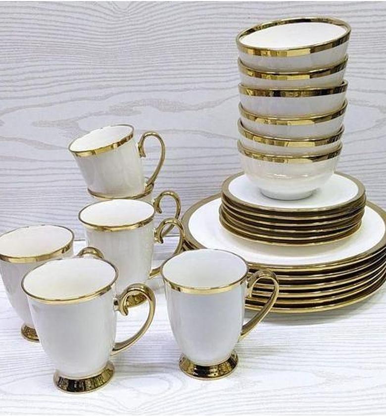 Dinner Set. Generic 24pcs dinner set gold line Stylish Yet Affordable For Every Home image