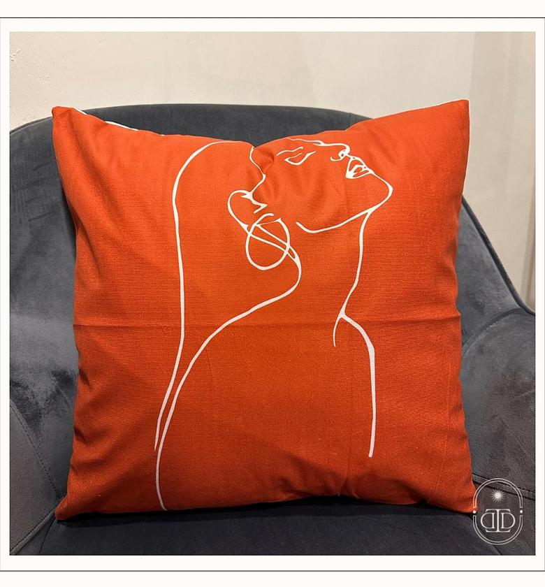 Burnt orange abstract face soft velvet cushion cover. image