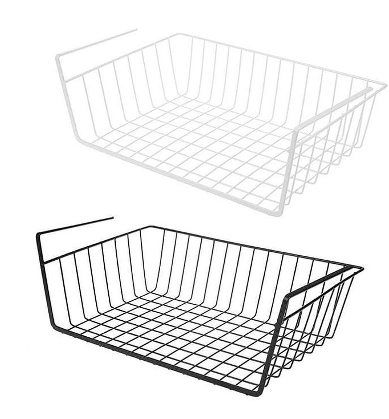 Smart design undershelf storage basket - medium - snug fit arms - steel metal wire - rust resistant - under shelves, cabinet, pantry, and shelf organization image