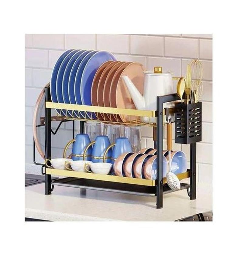 Dish Rack 2 Layered Advanced New Model With Gold And Black image