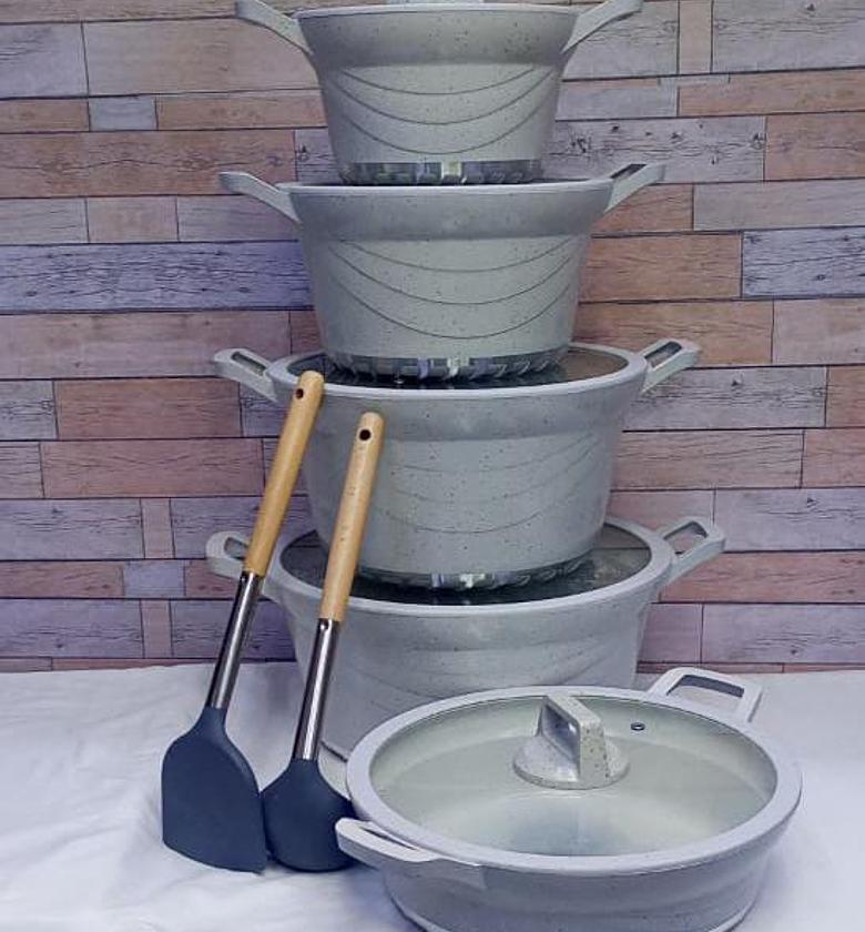 Bosch 13PCS Granite Cookware Set with Silicone Lid Non Stick Cooking Pots Comes With  2 spoon and An Apron  image