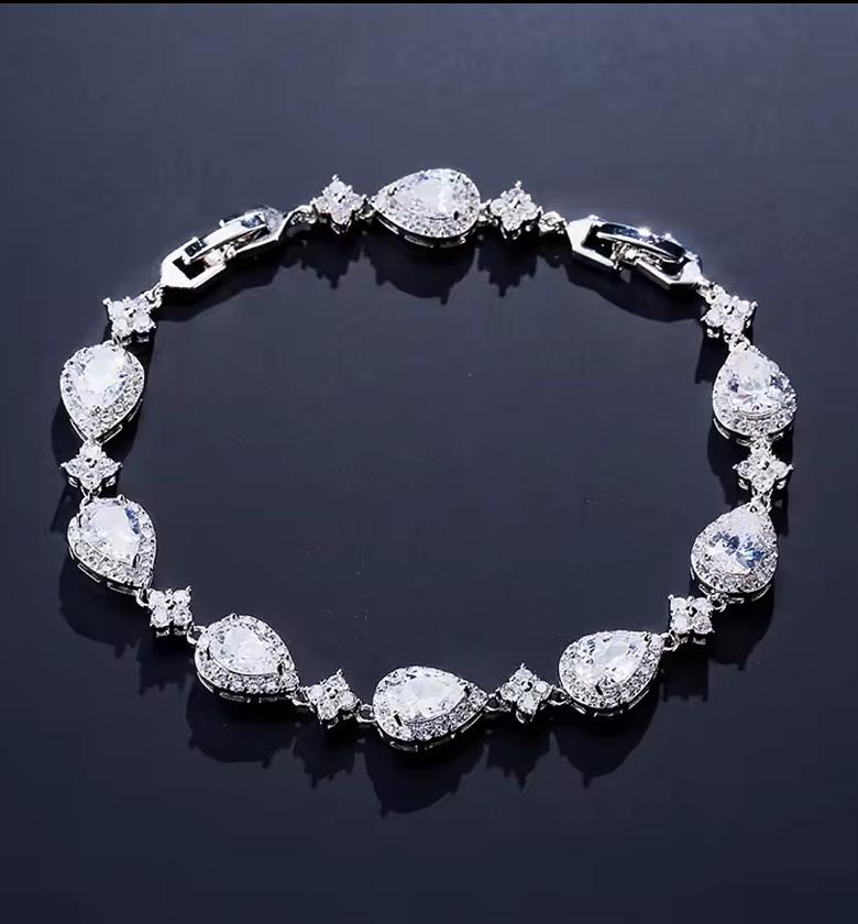 Geometric Water Drop Cubic Zirconia Hypoallergenic Gift/Bridal Bracelet image