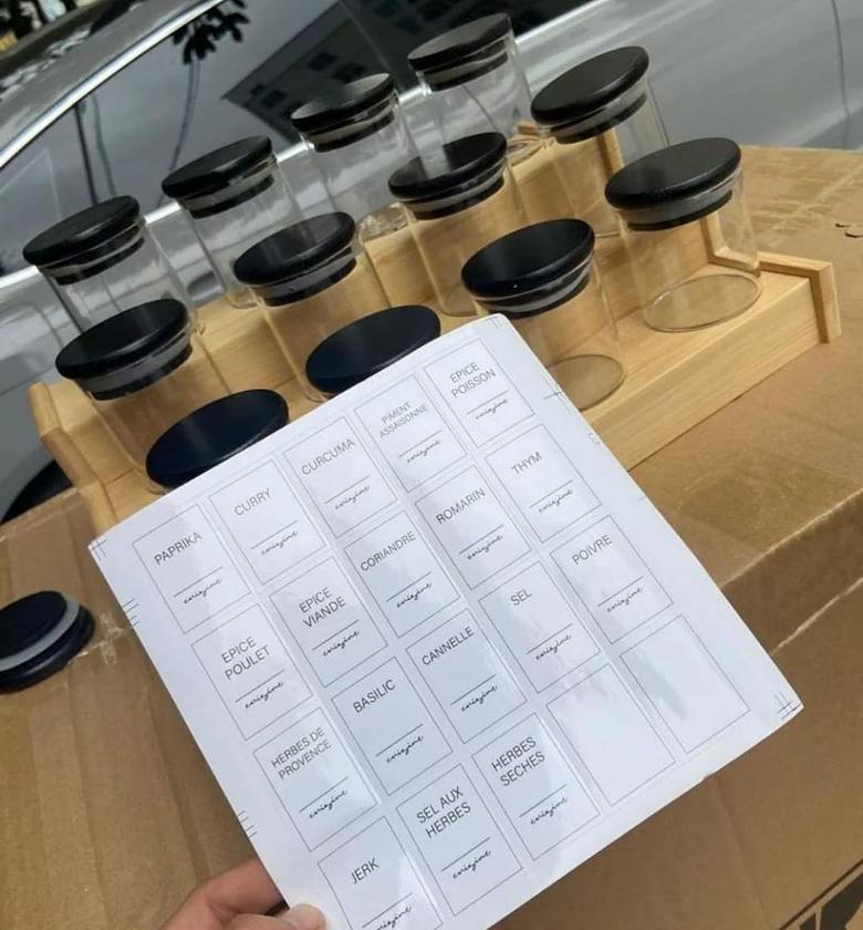 12Pcs Glass Spice Jars with Bamboo black Lid + stand image